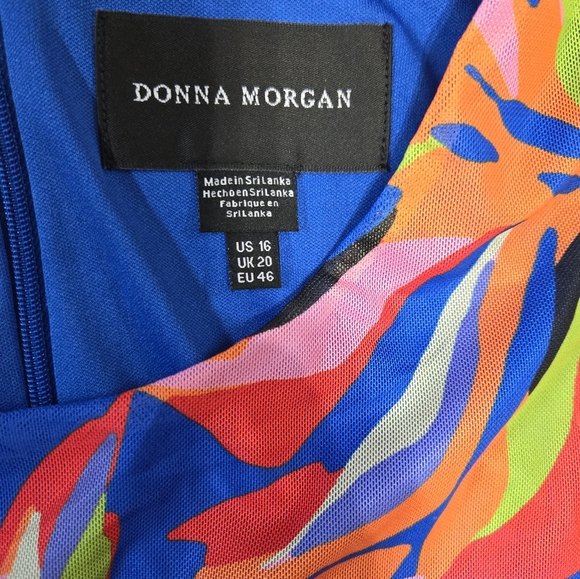 Donna Morgan Woman's Ruched Racer Back Dress Size 16, Red/Blue - Picture 4 of 8